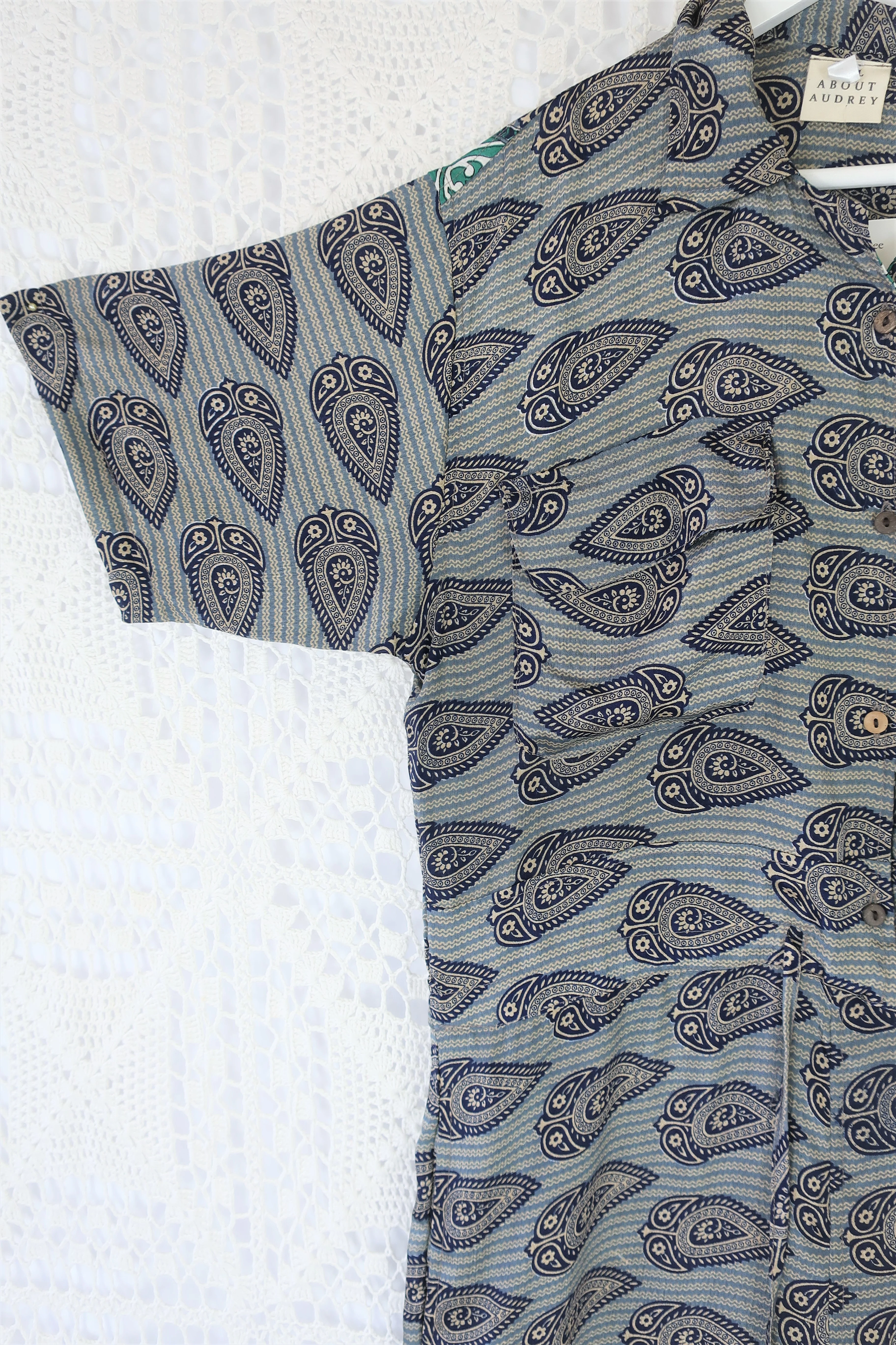 Billie Jumpsuit - Vintage Indian Sari - Slate, Navy & Stone Paisley - S/M - Image 2