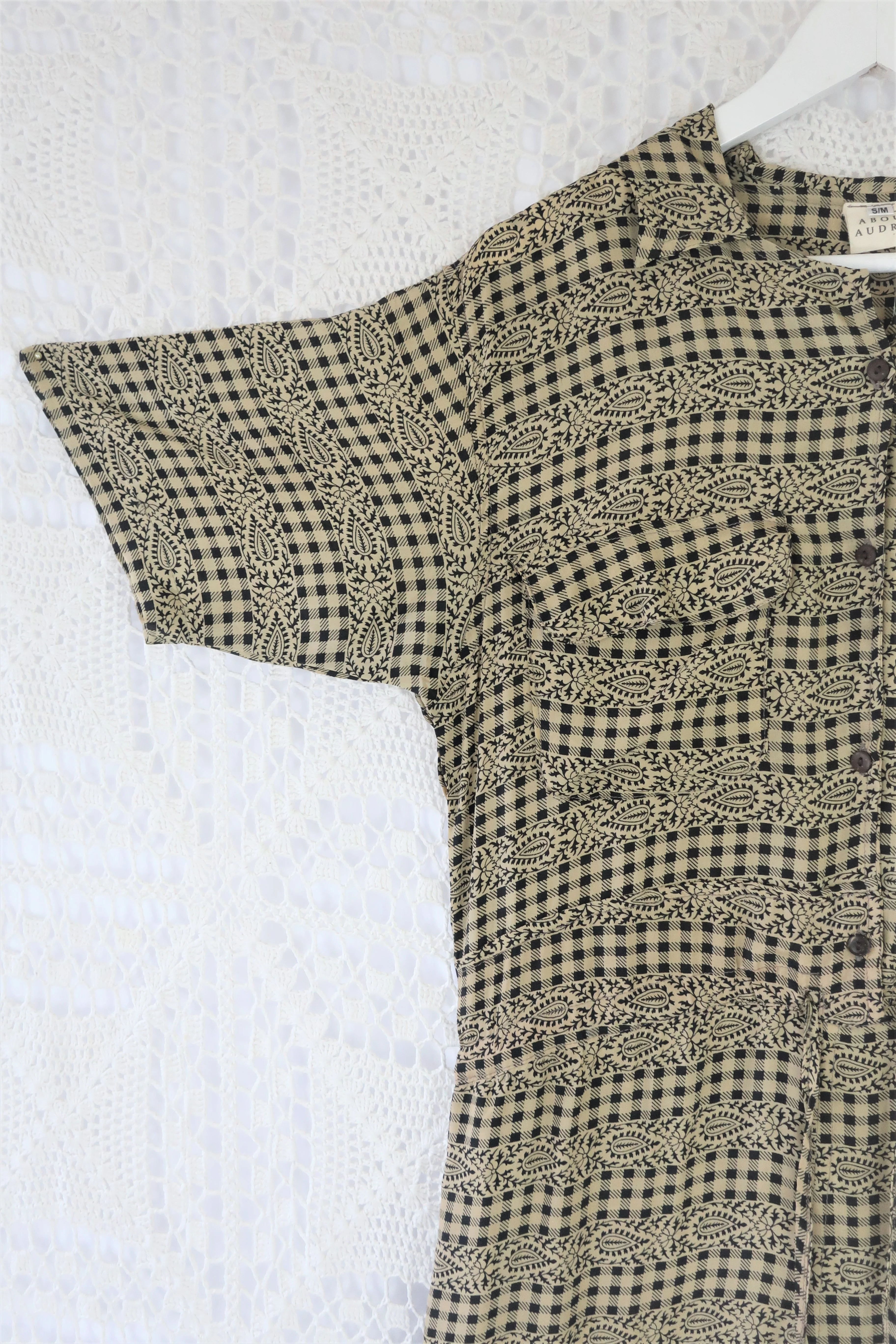 Billie Jumpsuit - Vintage Indian Sari - Sand & Jet Black Paisley Gingham - S/M - Image 2