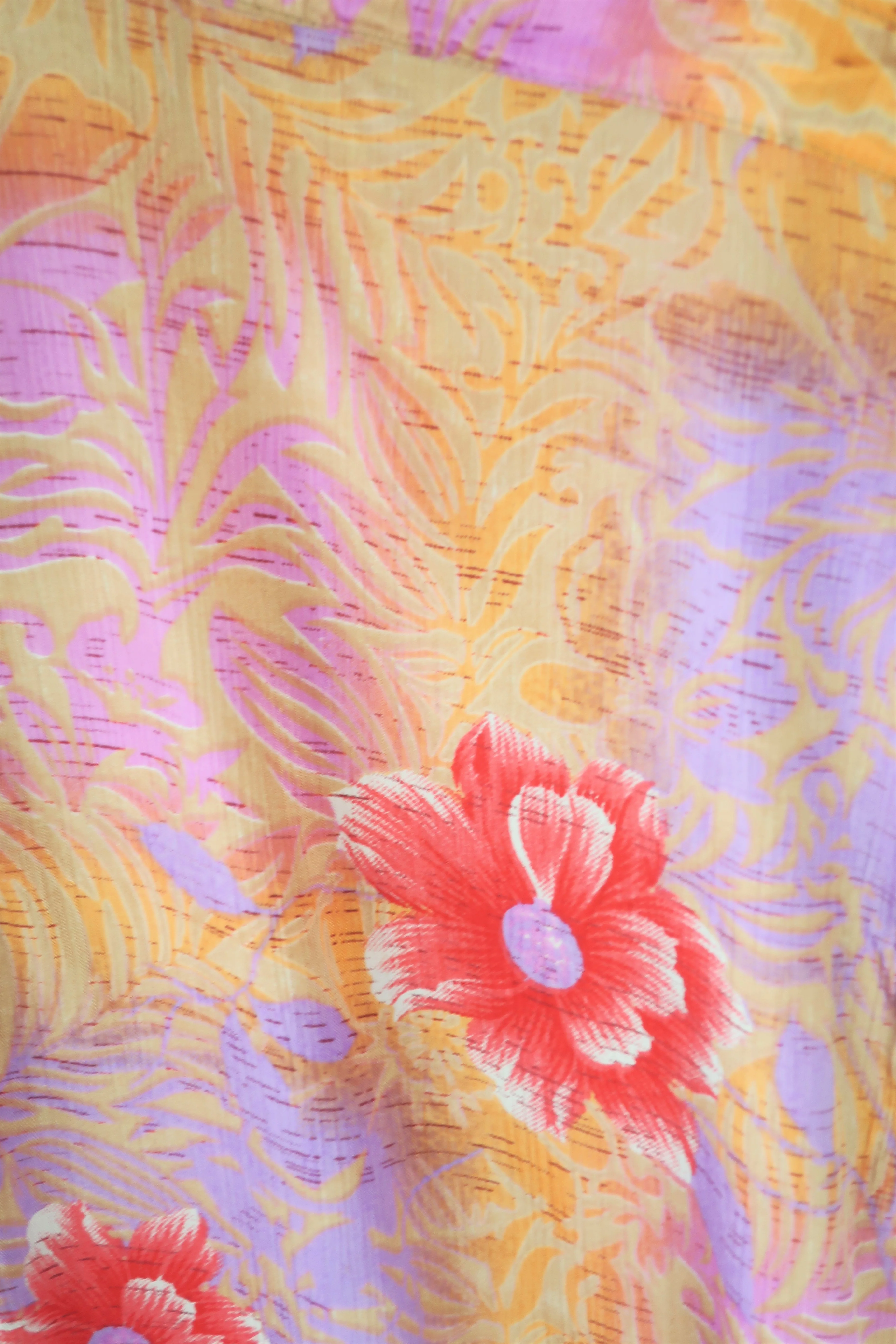 Billie Jumpsuit - Vintage Indian Sari - Peachy Sunset & Lilac Bold Floral - XL - Image 4