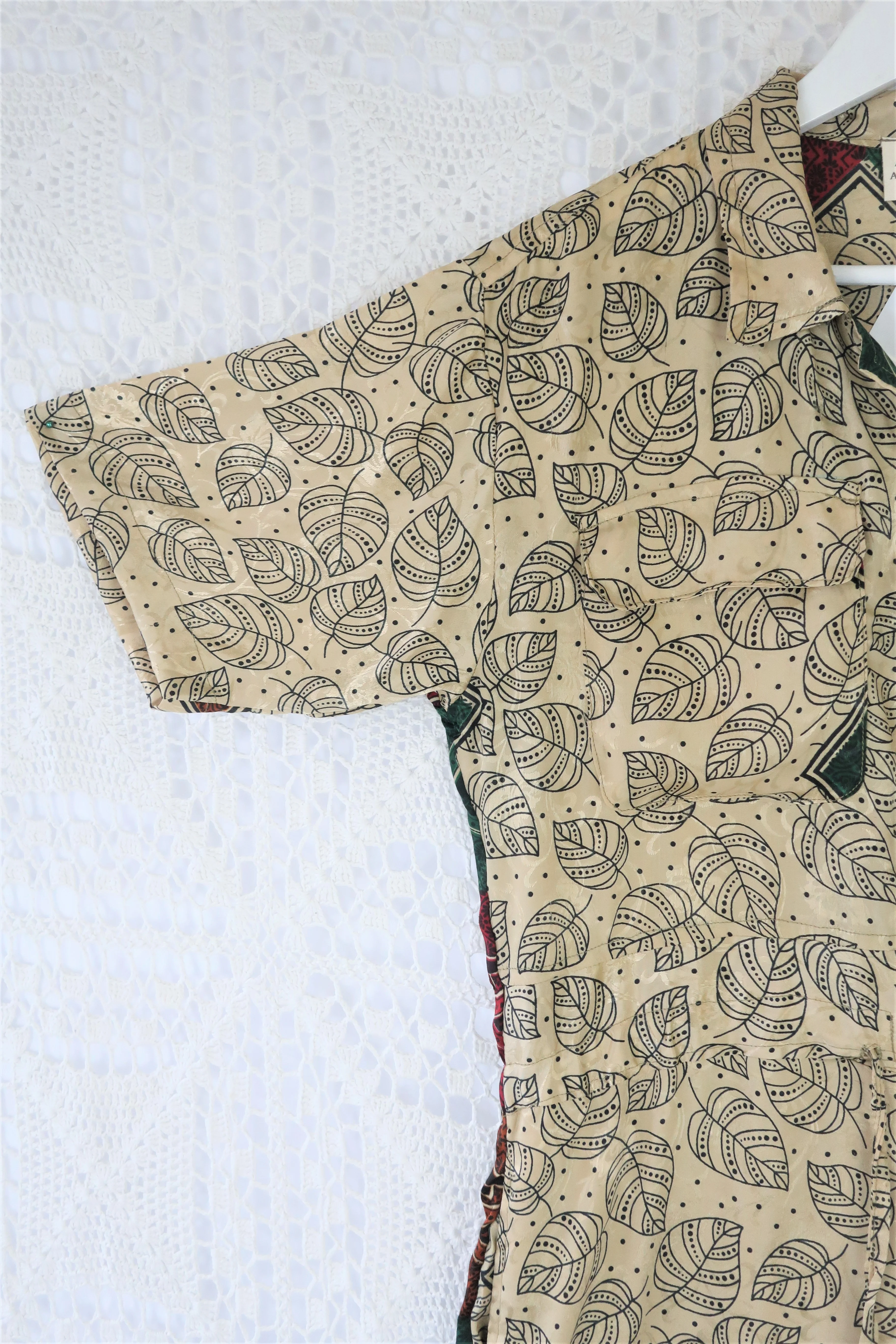 Billie Jumpsuit - Vintage Indian Sari - Antique Gold & Onyx Falling Leaves - S/M - Image 2