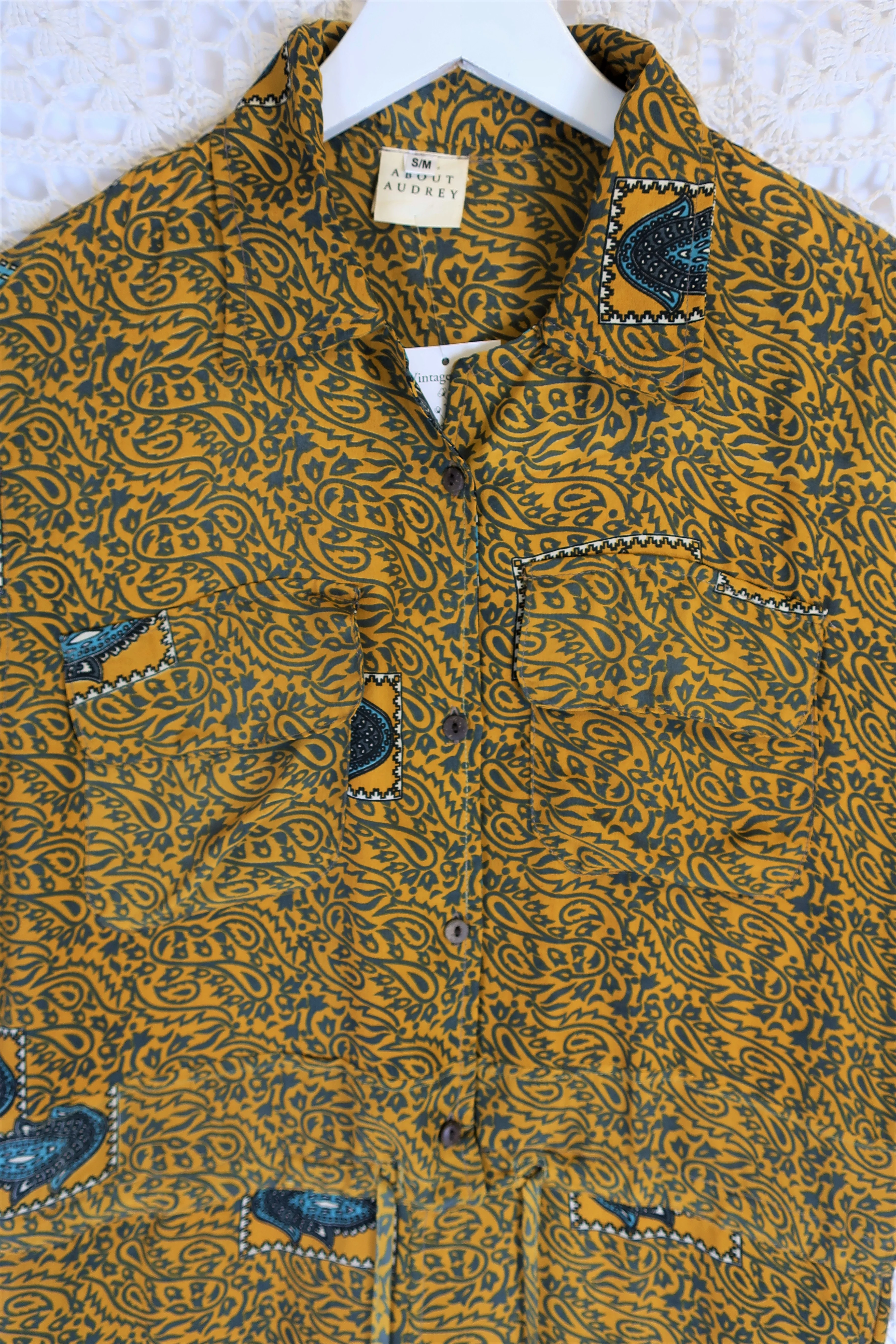 Billie Jumpsuit - Vintage Indian Sari - Mustard & Slate Paisley - S/M - Image 2