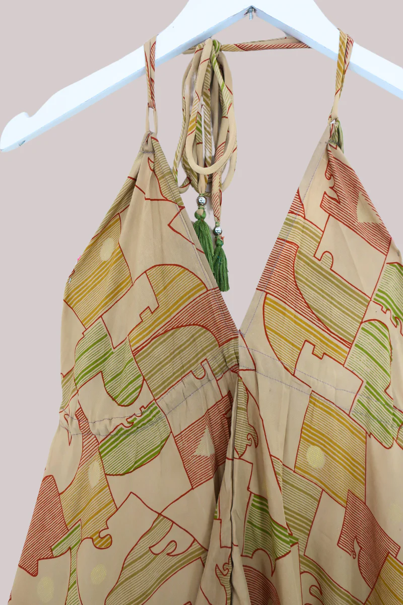 SALE | Blossom Halter Maxi Dress - Honey Beige Geometric - Free Size M/L - Image 2