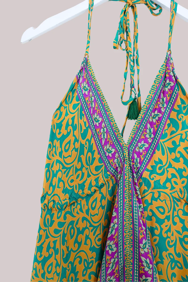 Blossom Halter Maxi Dress - Teal & Sun Swirl - Free Size M/L - Image 2