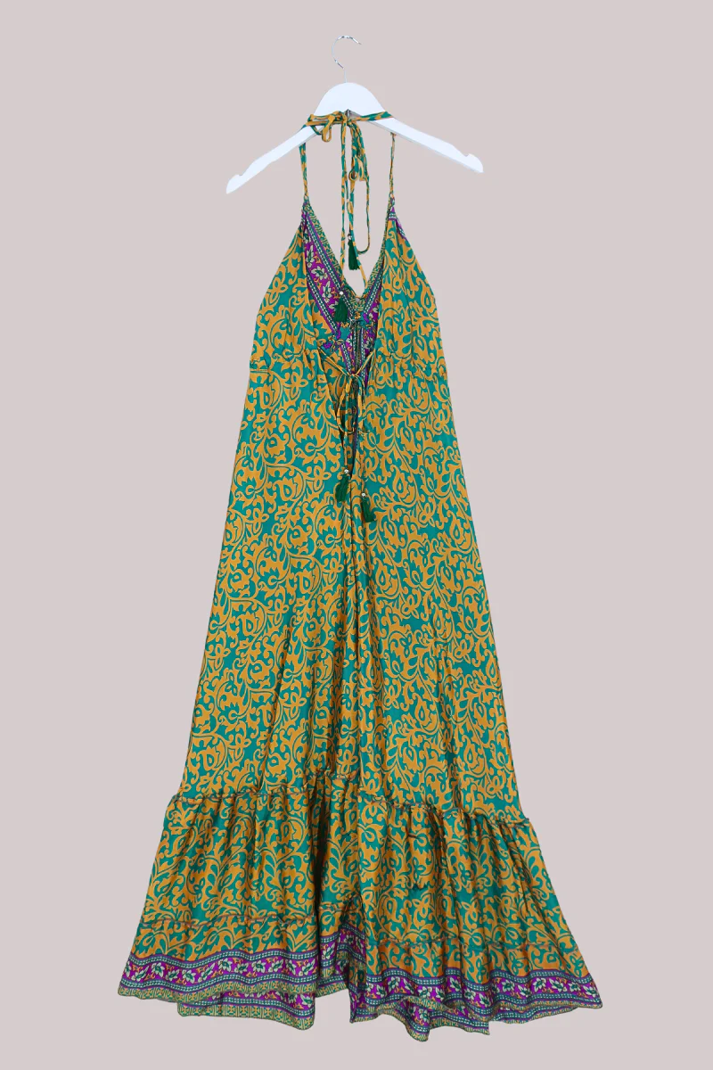 Blossom Halter Maxi Dress - Teal & Sun Swirl - Free Size M/L - Image 3