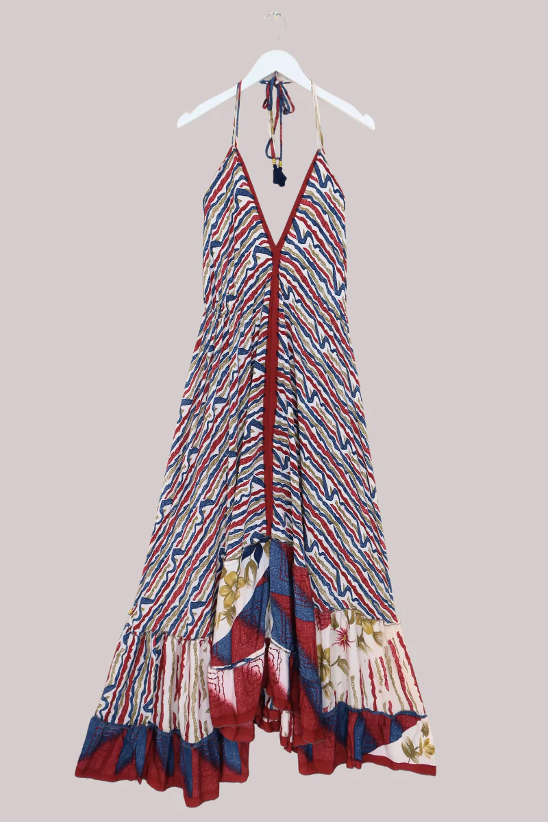 Blossom Halter Maxi Dress - Savannah Stripes - Free Size XL