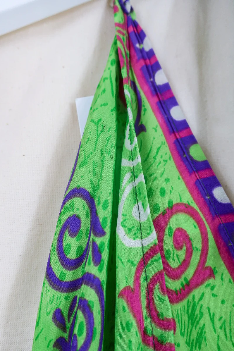 Blossom Halter-Neck Maxi Dress - Parakeet Green & Purple Swirls - Free Size S/M - Image 4