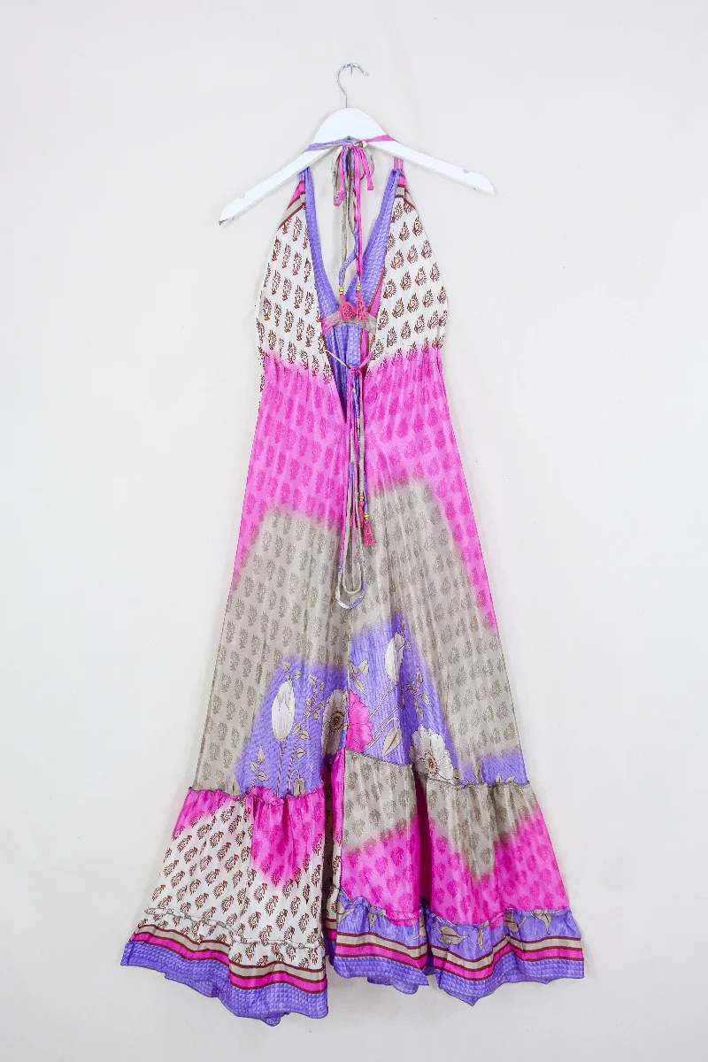 Blossom Halter-Neck Maxi Dress - Mushroom & Berries Motif - Free Size L/XL - Image 3