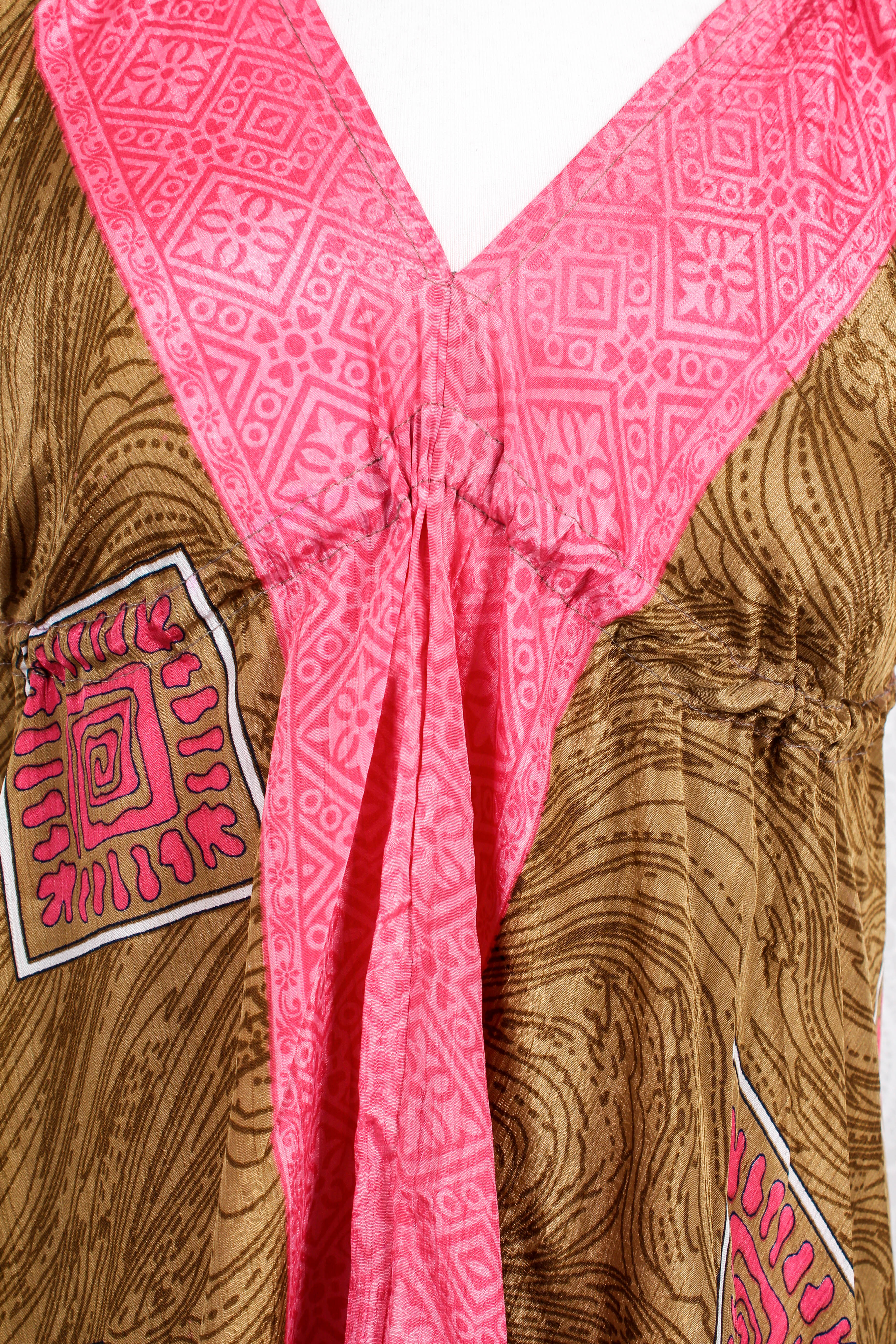 Blossom Mini Halter Dress - Vintage Indian Sari - Bubblegum & Fudge - M/L - Image 4