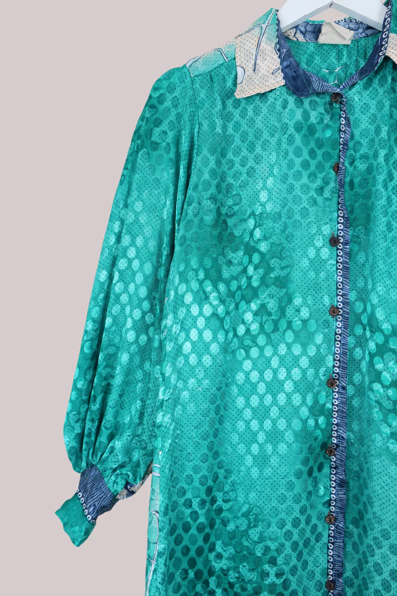 Bonnie Shirt Dress - Abstract Teal Polka - Size L - Image 2