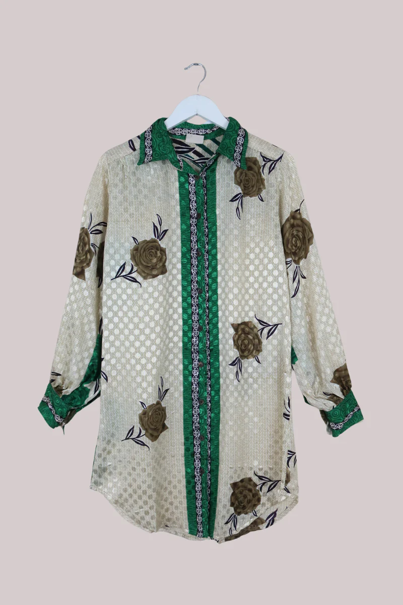 Bonnie Shirt Dress - Emerald Roses - Size L/XL