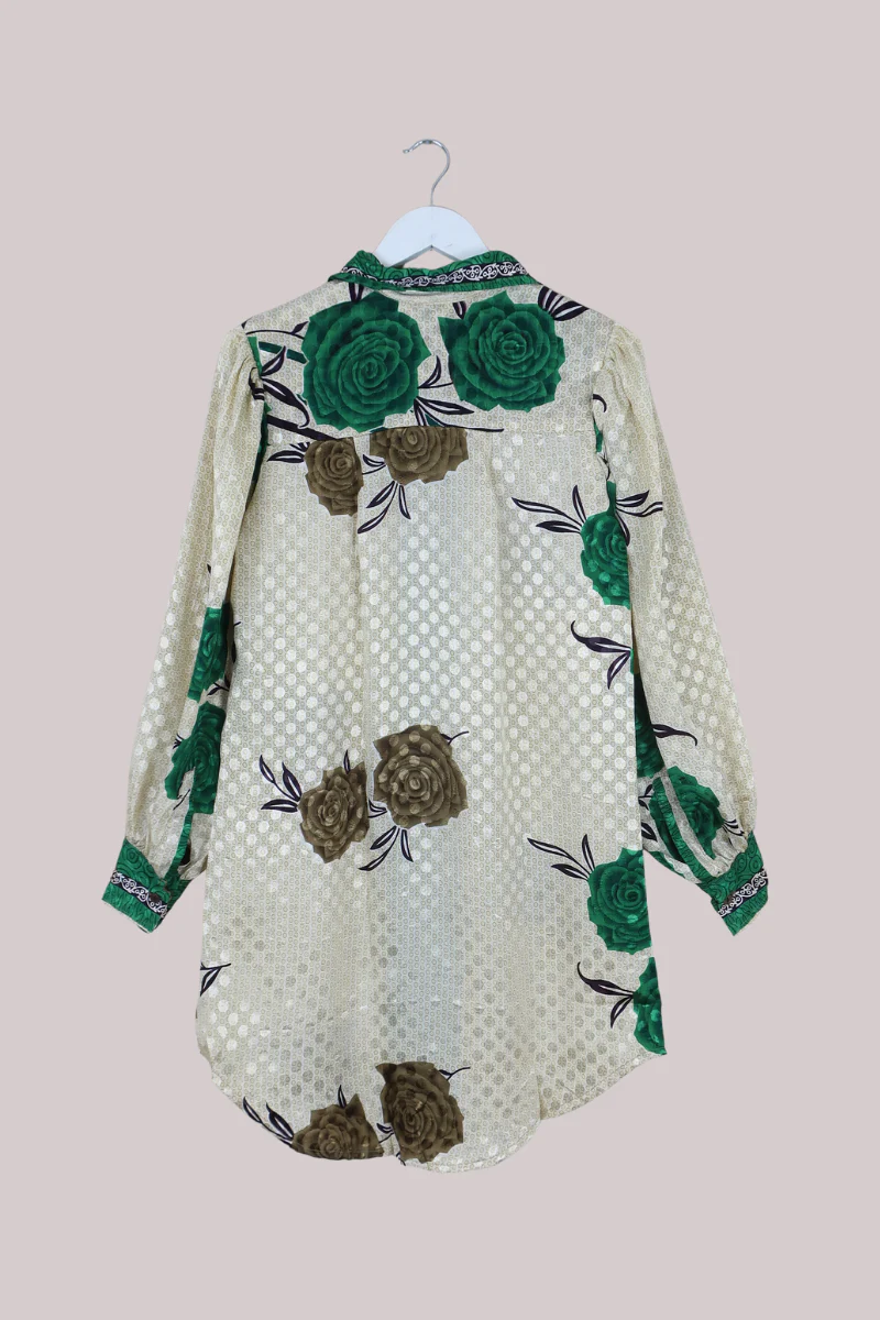 Bonnie Shirt Dress - Emerald Roses - Size L/XL - Image 3