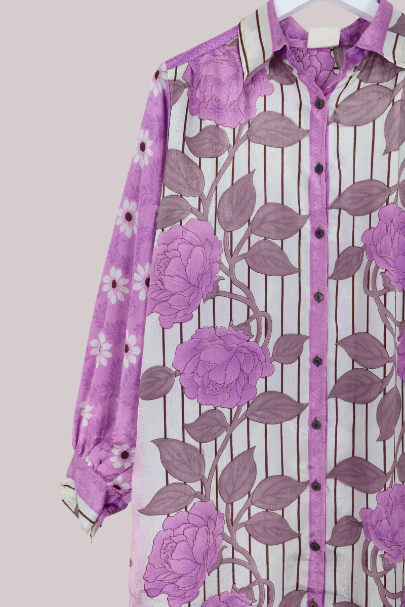 Bonnie Shirt Dress - Purple Magnolias - Size L/XL - Image 2