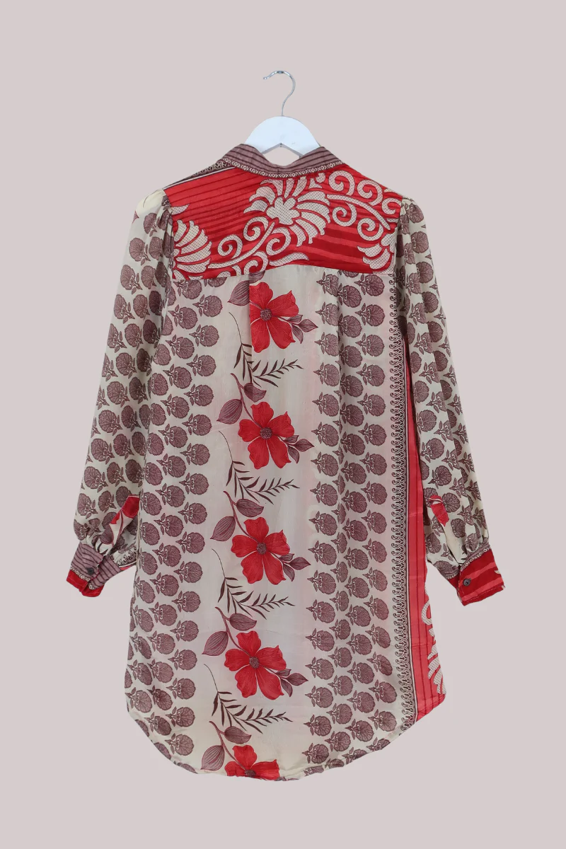 Bonnie Shirt Dress - Vintage Beige & Scarlet - Size L/XL - Image 3