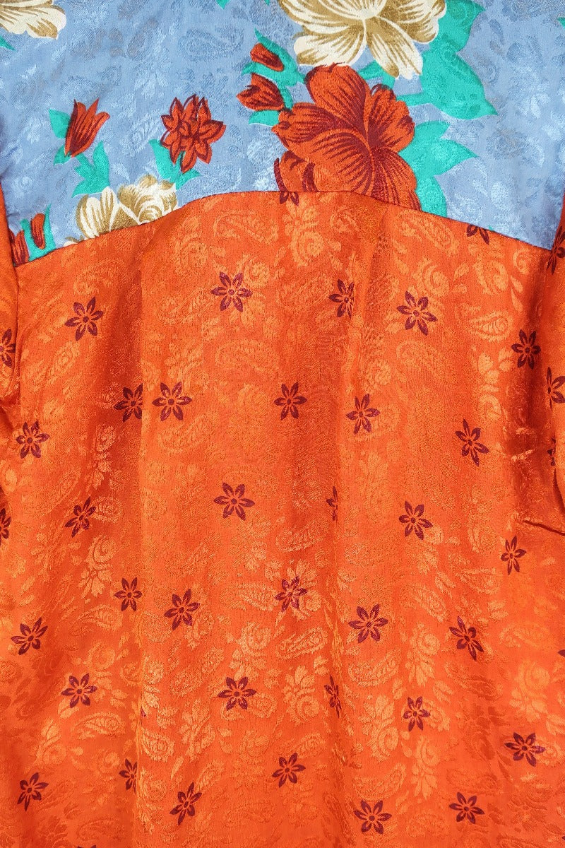 Bonnie Shirt Dress - Vintage Indian Sari - Copper Red Shimmer Floral (M/L) - Image 4