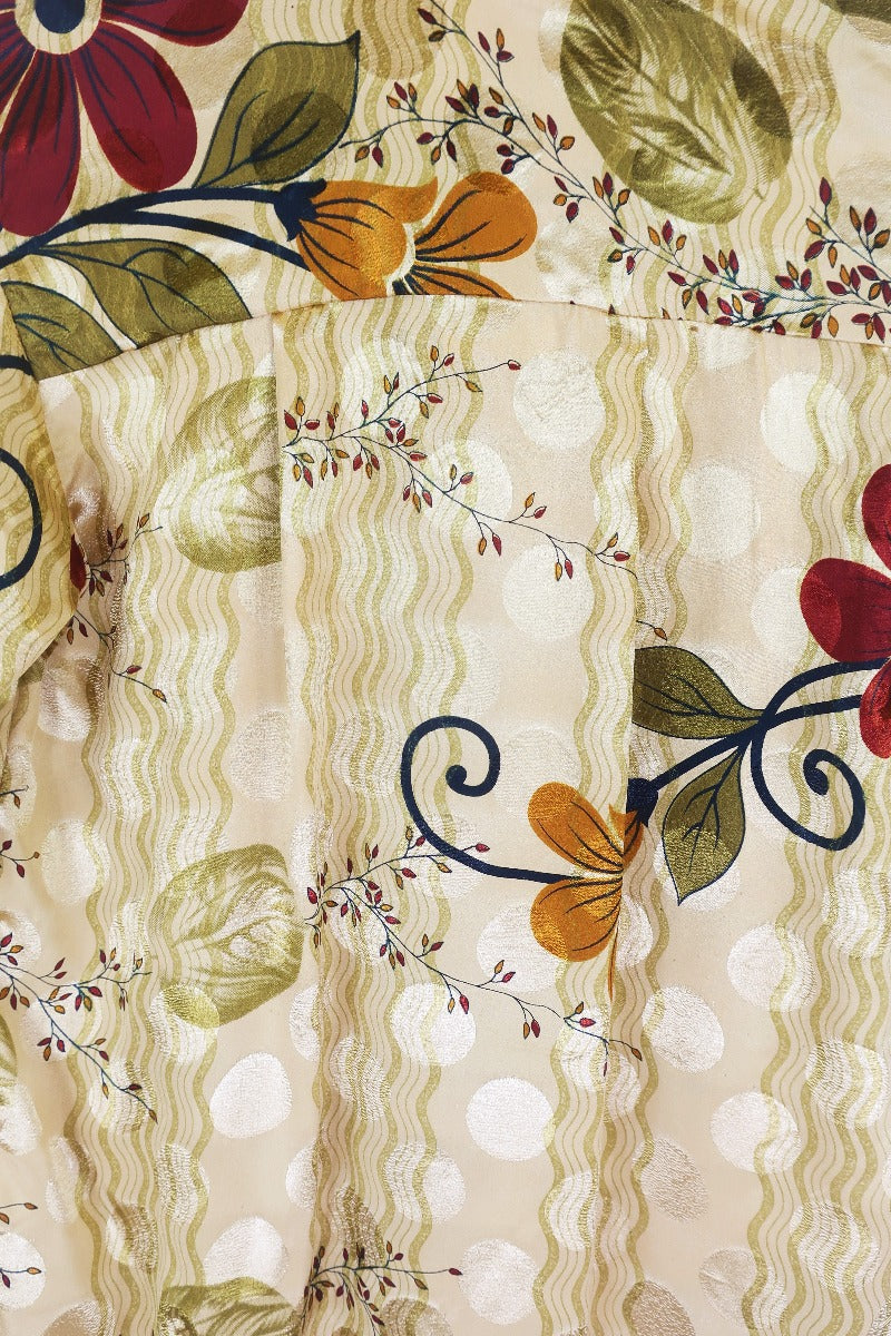 Bonnie Shirt Dress - Vintage Indian Sari - Gold Autumnal Floral (M/L) - Image 4