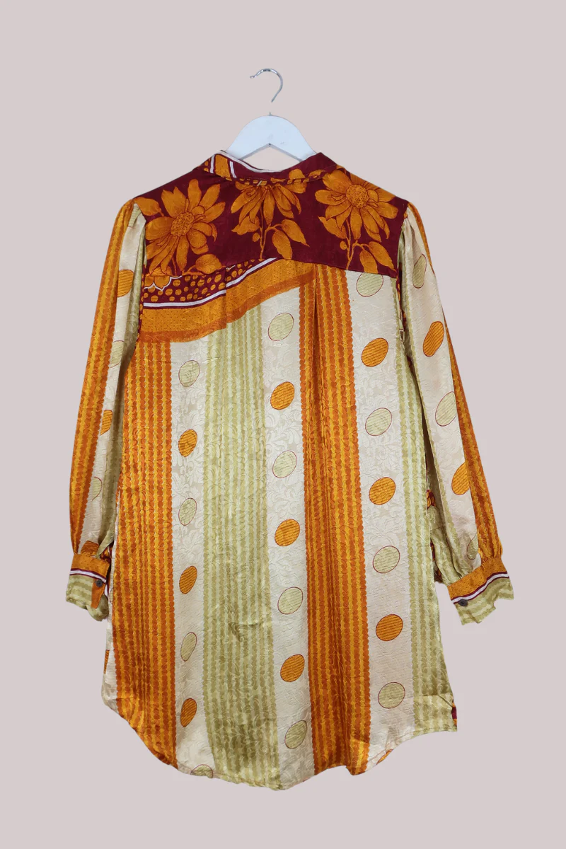 Bonnie Shirt Dress - Gold & Citrine Fade - Vintage Indian Sari - Free Size L/XL - Image 3