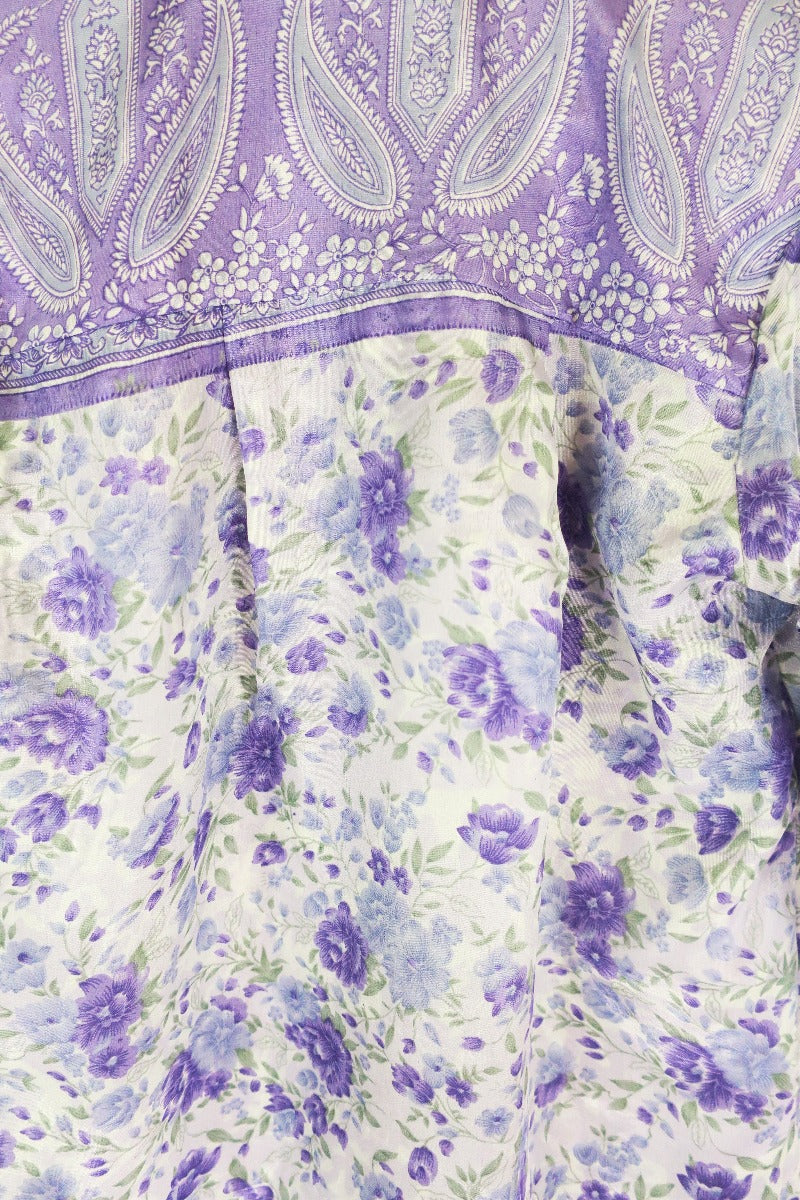 Bonnie Shirt Dress - Vintage Indian Sari - Lavender & Sage Wildflower (M/L) - Image 4