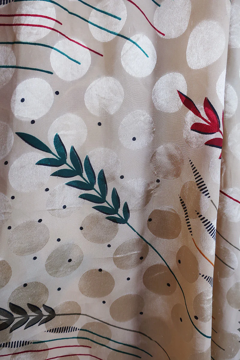 Bonnie Shirt Dress - Desert Sand Ferns - Vintage Indian Sari - Size L/XL - Image 5