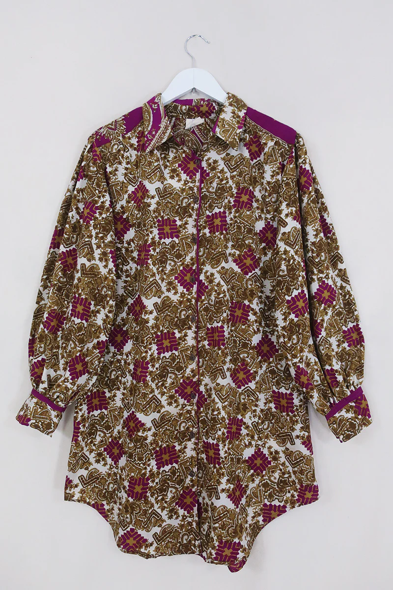 Bonnie Shirt Dress - Regal Gold & Gemstone - Vintage Indian Sari - Size L/XL