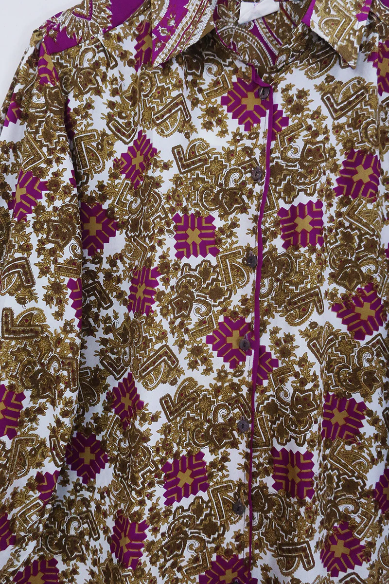 Bonnie Shirt Dress - Regal Gold & Gemstone - Vintage Indian Sari - Size L/XL - Image 2