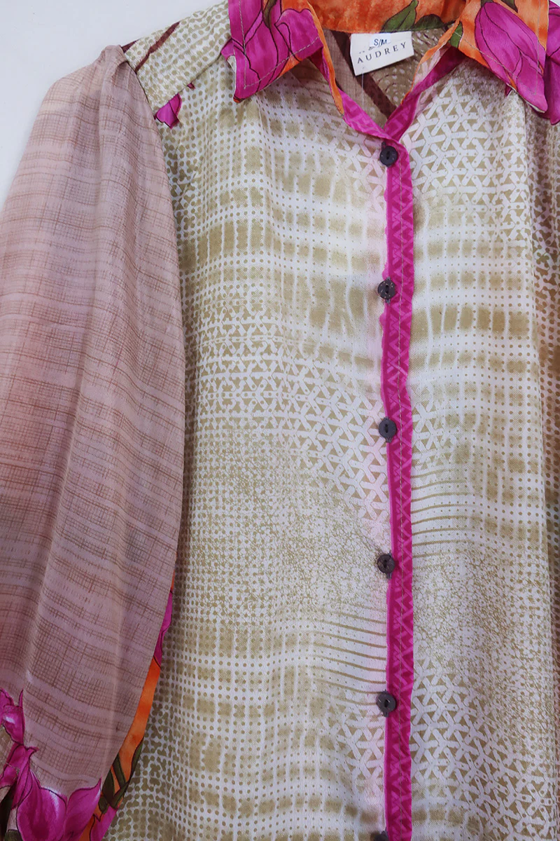 Bonnie Shirt Dress - Tropical Knots & Spots - Vintage Indian Sari - Size S/M - Image 2