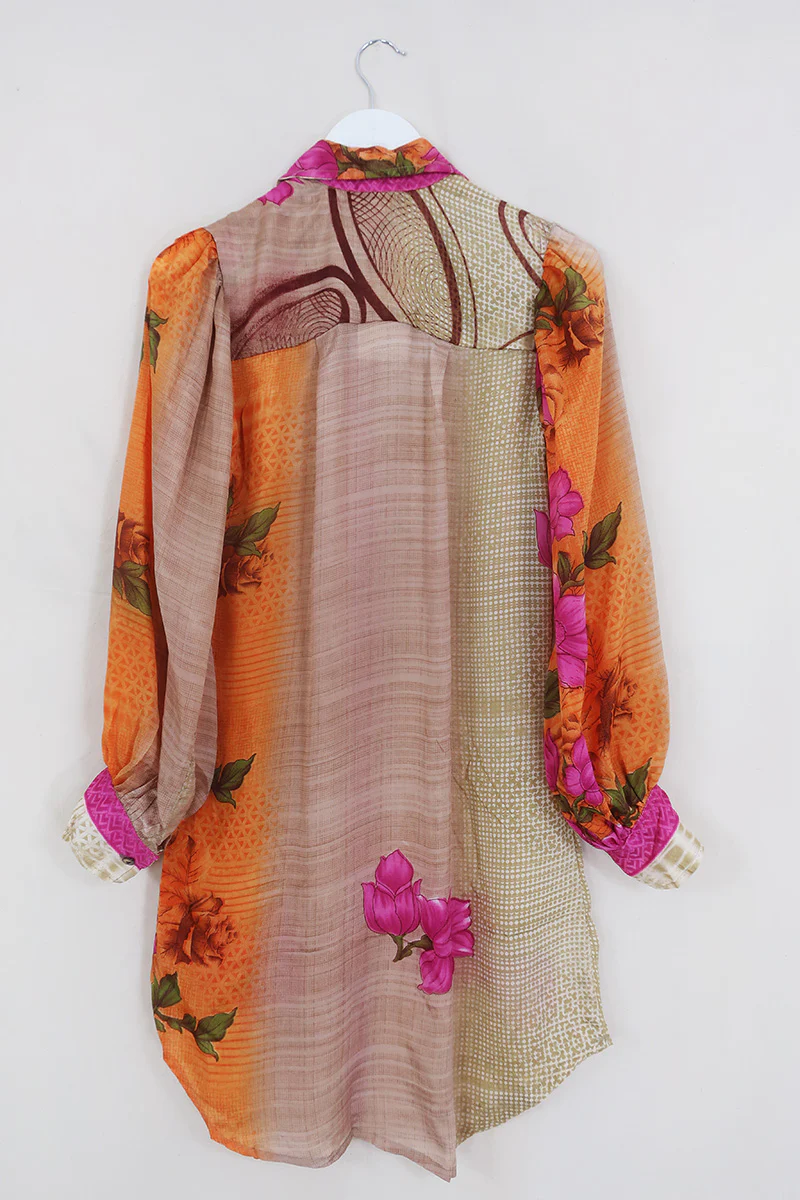 Bonnie Shirt Dress - Tropical Knots & Spots - Vintage Indian Sari - Size S/M - Image 3