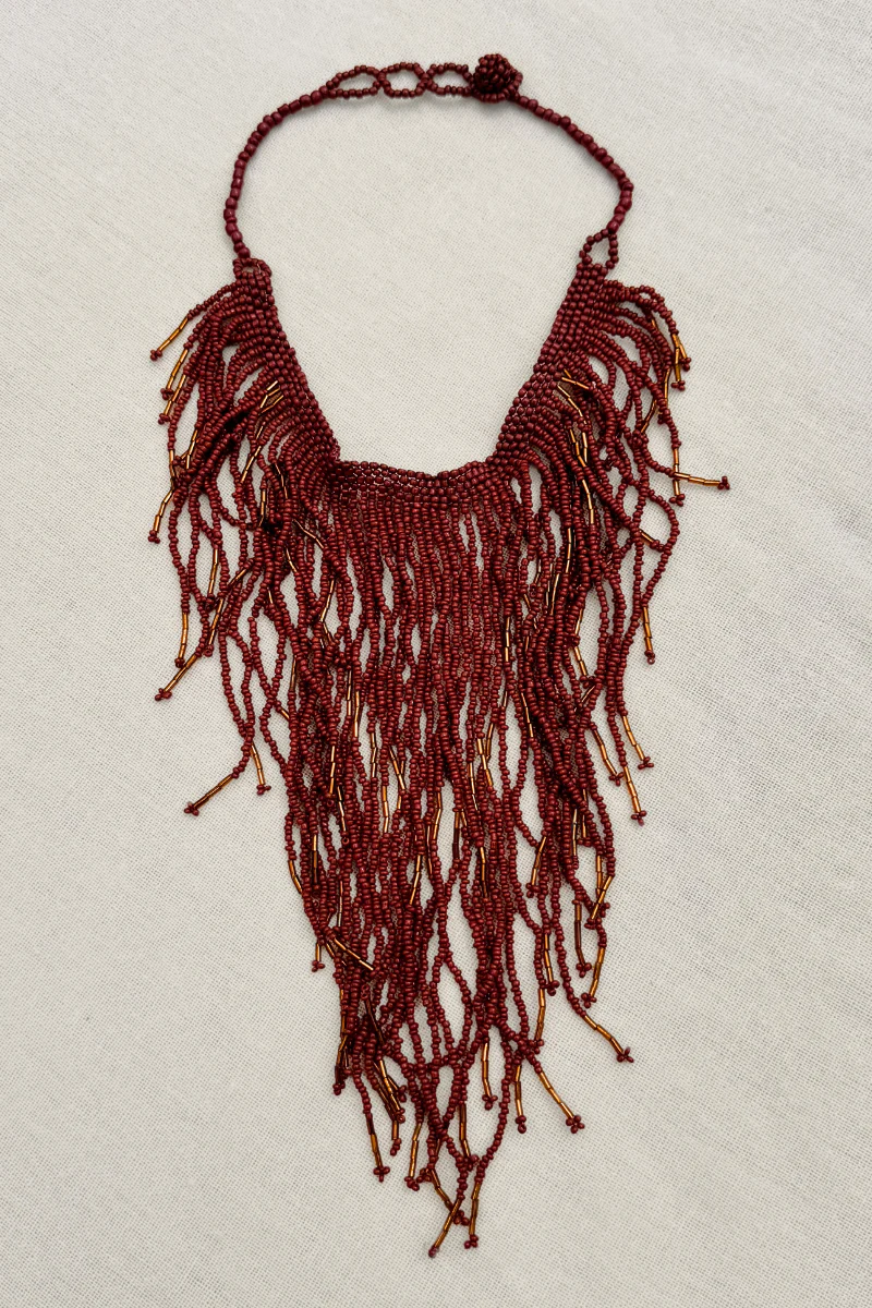 Brick Red Waterfall Beaded Necklace