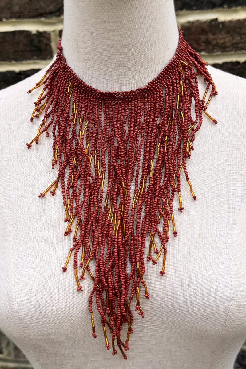 Brick Red Waterfall Beaded Necklace - Image 2
