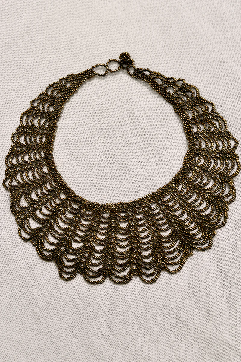 Bronze Scalloped Beaded Collar Necklace
