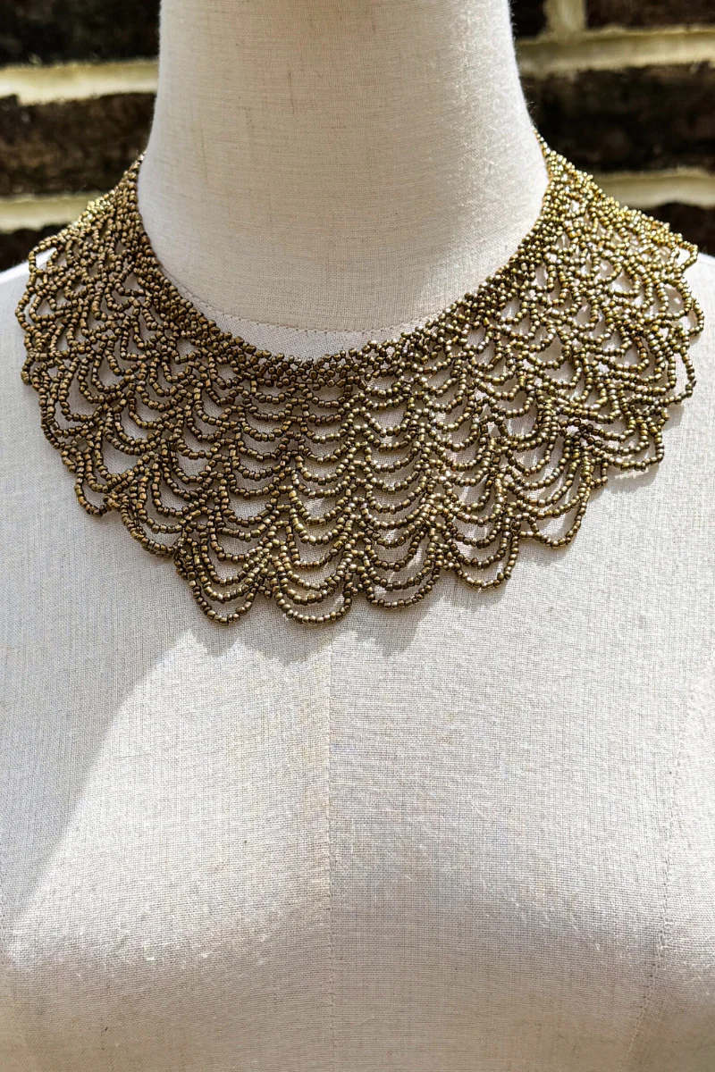 Bronze Scalloped Beaded Collar Necklace - Image 2