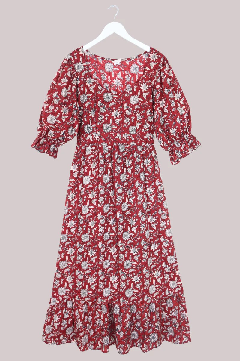 Carmen Maxi Dress in Antique Scarlet Garden - Image 2