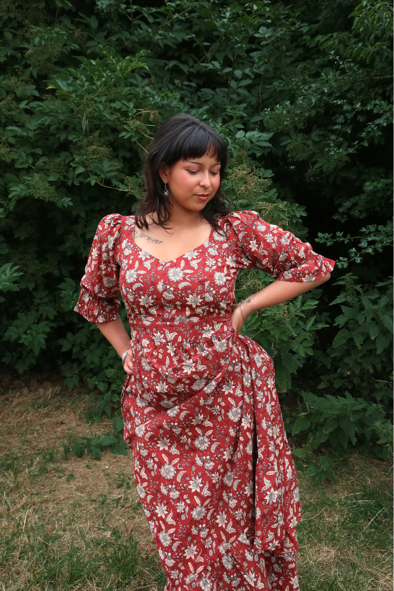 Carmen Maxi Dress in Antique Scarlet Garden - Image 3