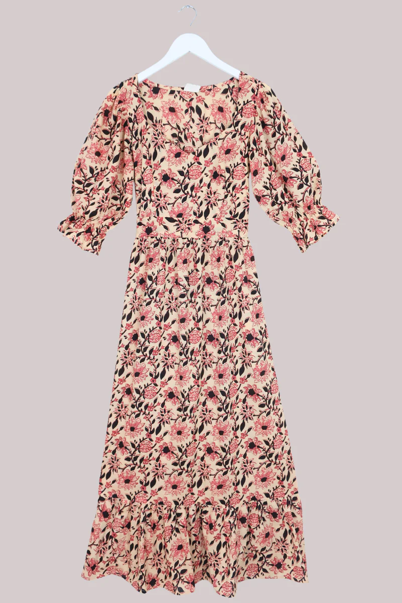 Carmen Maxi Dress in Dusky Vintage Sunflowers - Image 2