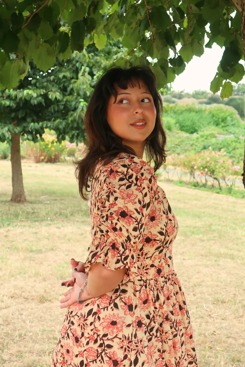 Carmen Maxi Dress in Dusky Vintage Sunflowers - Image 3