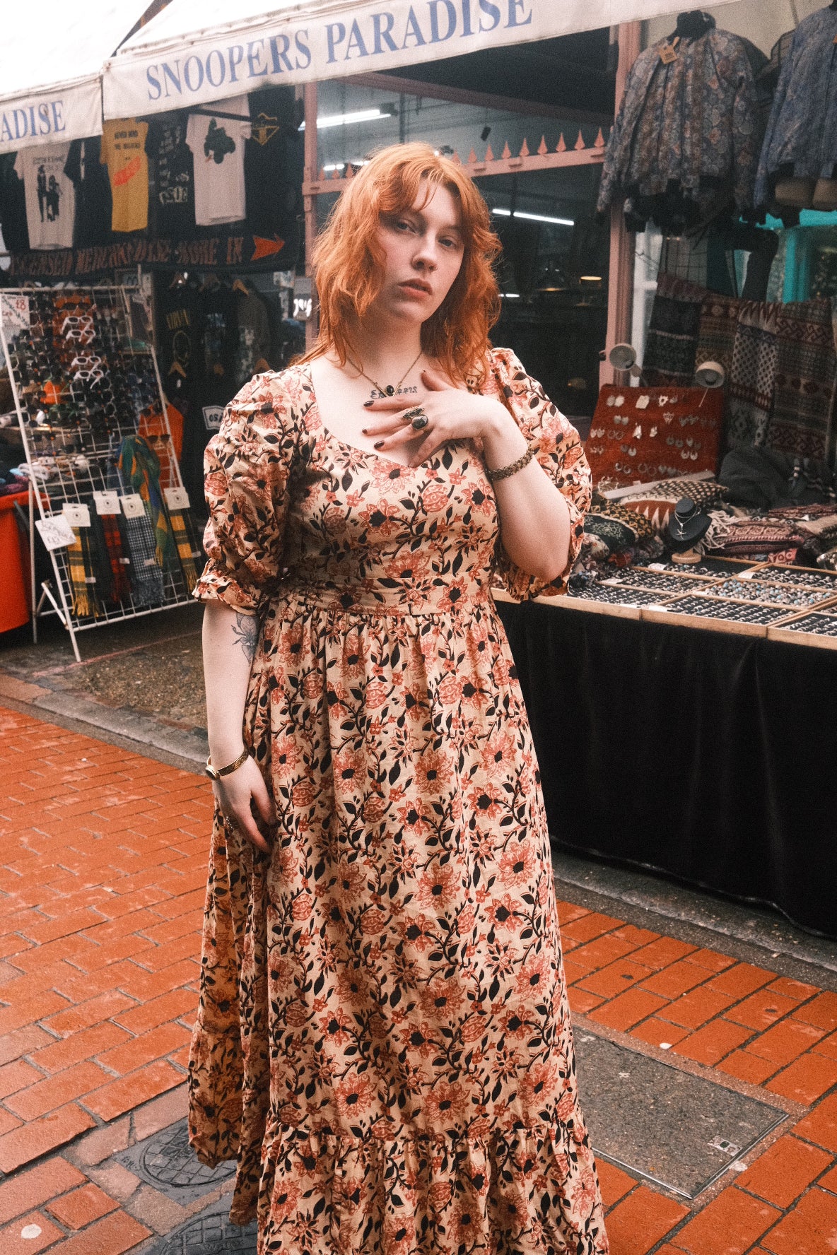 Carmen Maxi Dress in Dusky Vintage Sunflowers - Image 5