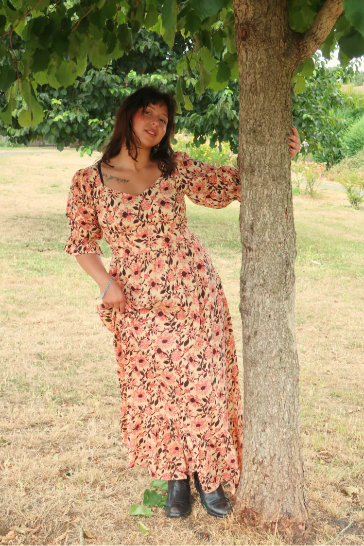 Carmen Maxi Dress in Dusky Vintage Sunflowers - Image 7