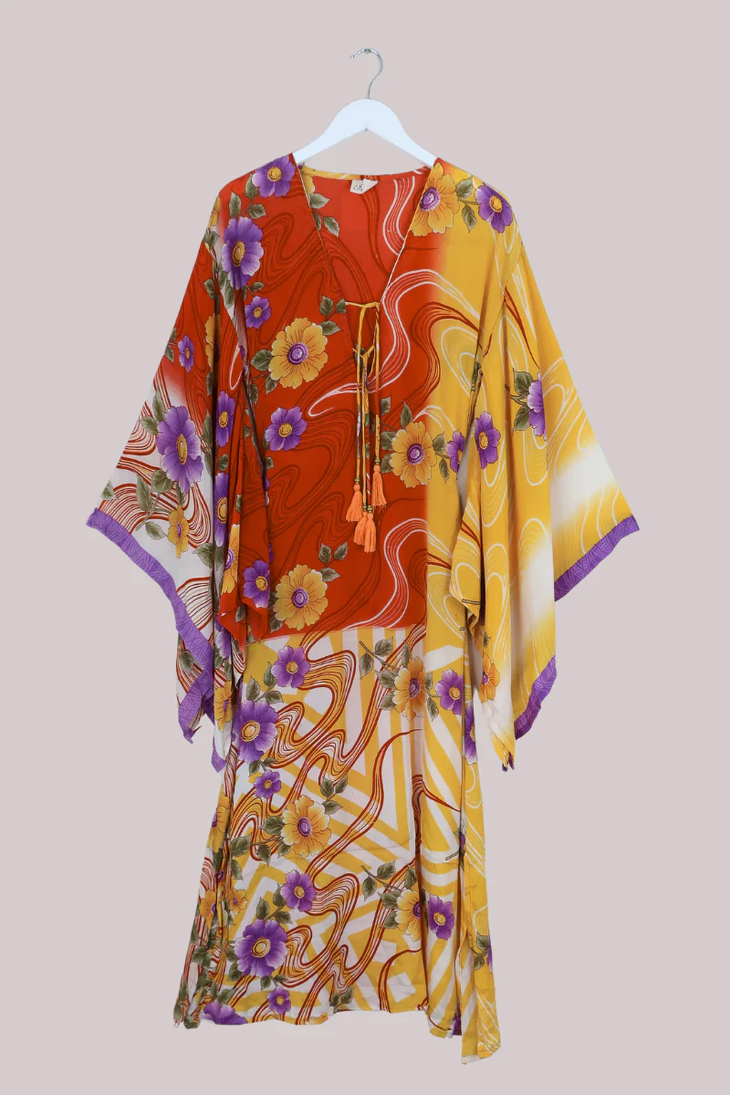 Cassandra Maxi Kaftan in Cascading Sunset Florals - Size L