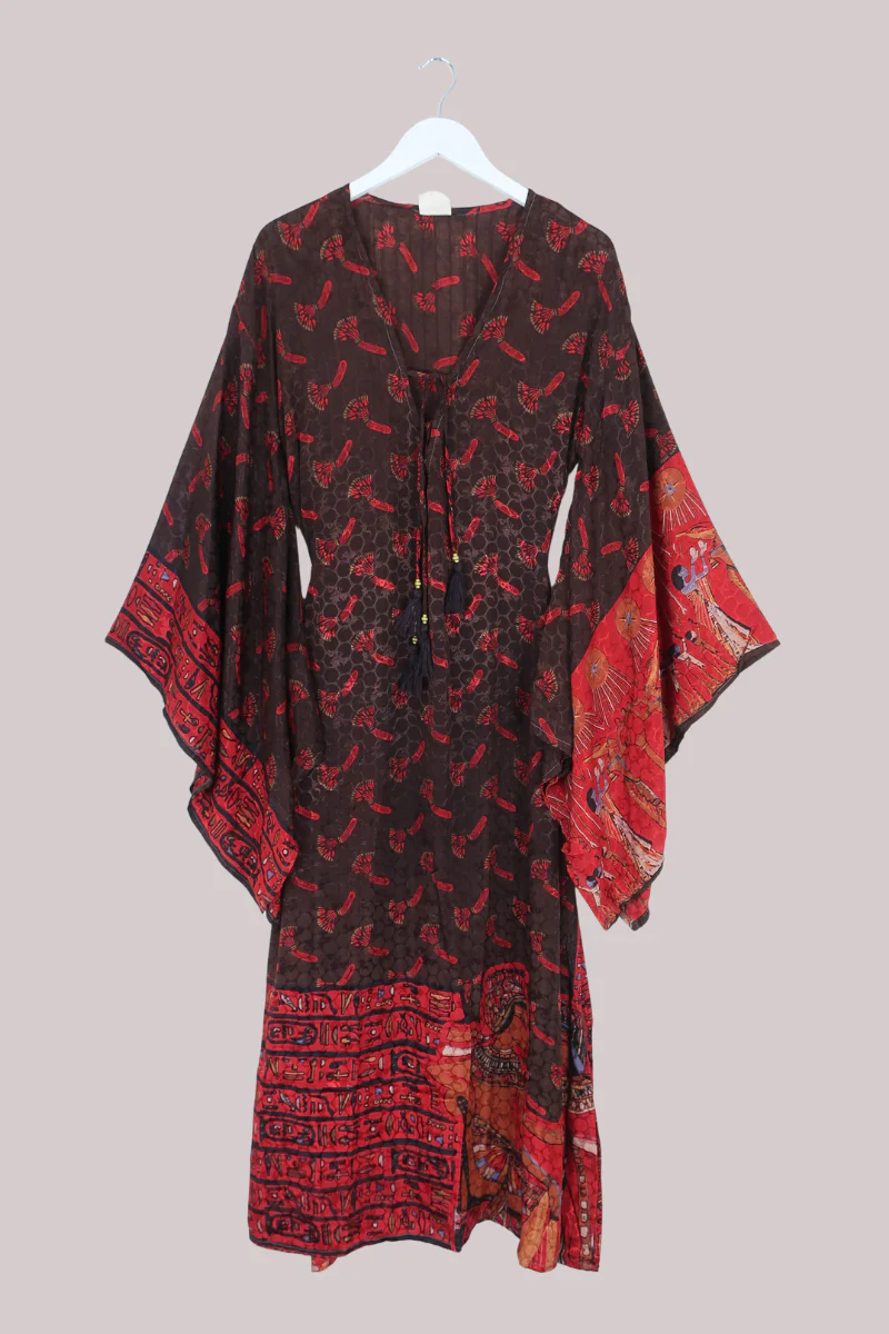 Cassandra Maxi Kaftan in Deep Cedar & Scarlet - Size L/XL