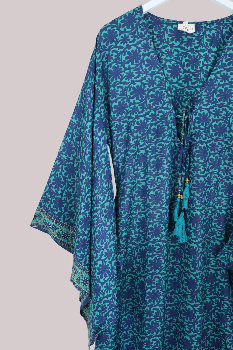 Cassandra Maxi Kaftan in Deep Sea Florals - Size L/XL - Image 2