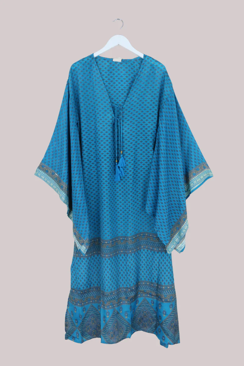 Cassandra Maxi Kaftan in Grecian Sea - Size L/XL