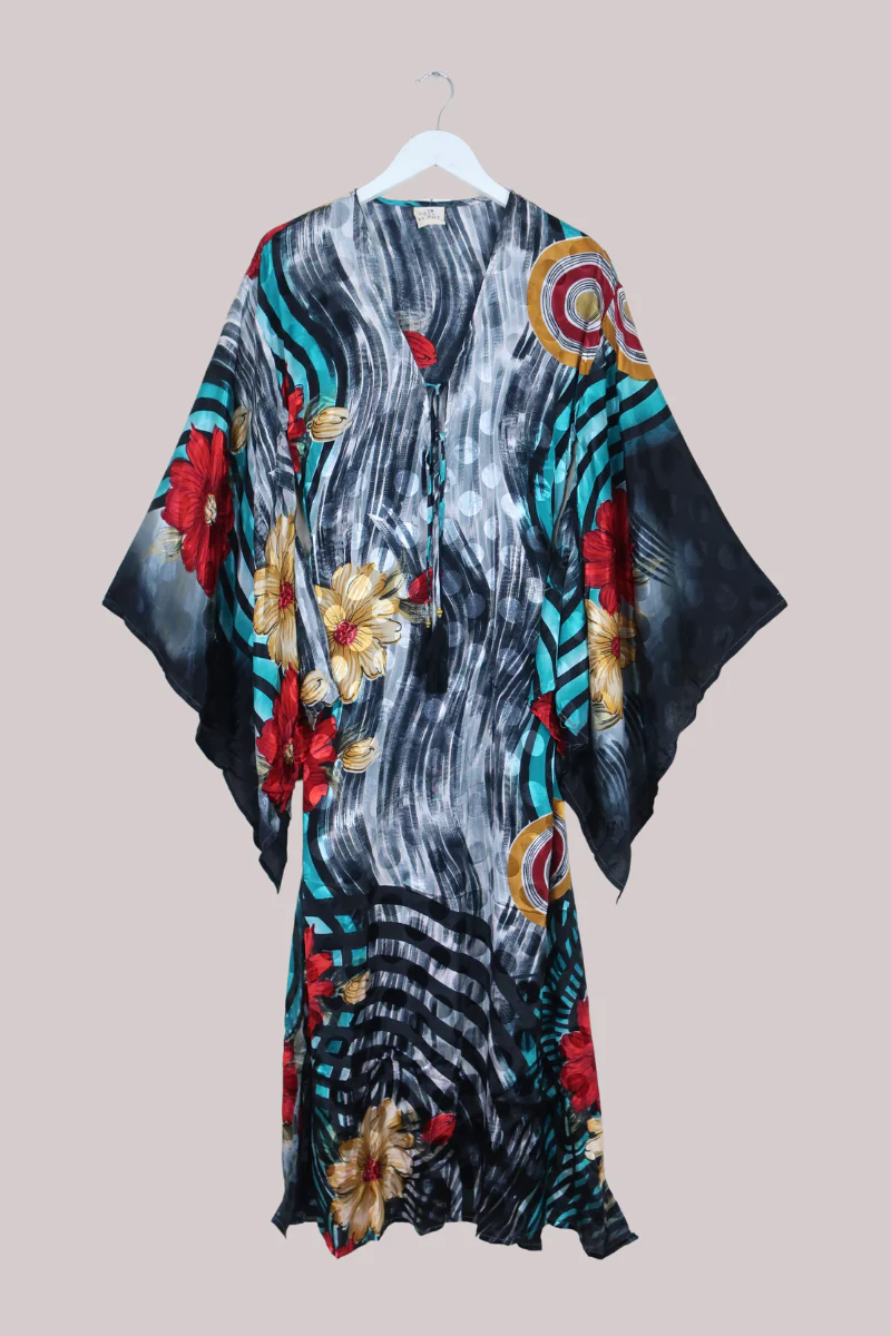 Cassandra Maxi Kaftan in Onyx Garden - Size M/L