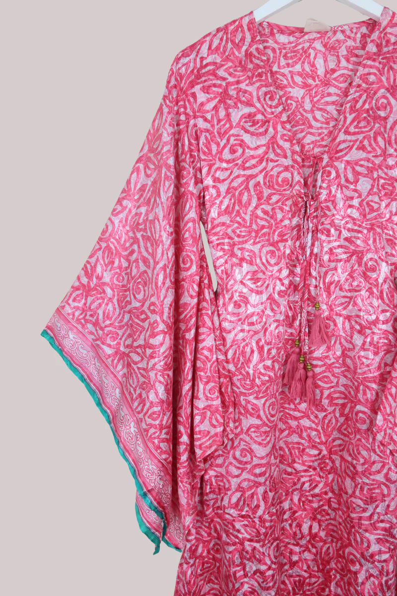 Cassandra Maxi Kaftan in Pink Bubble & Emerald - Size M/L - Image 2
