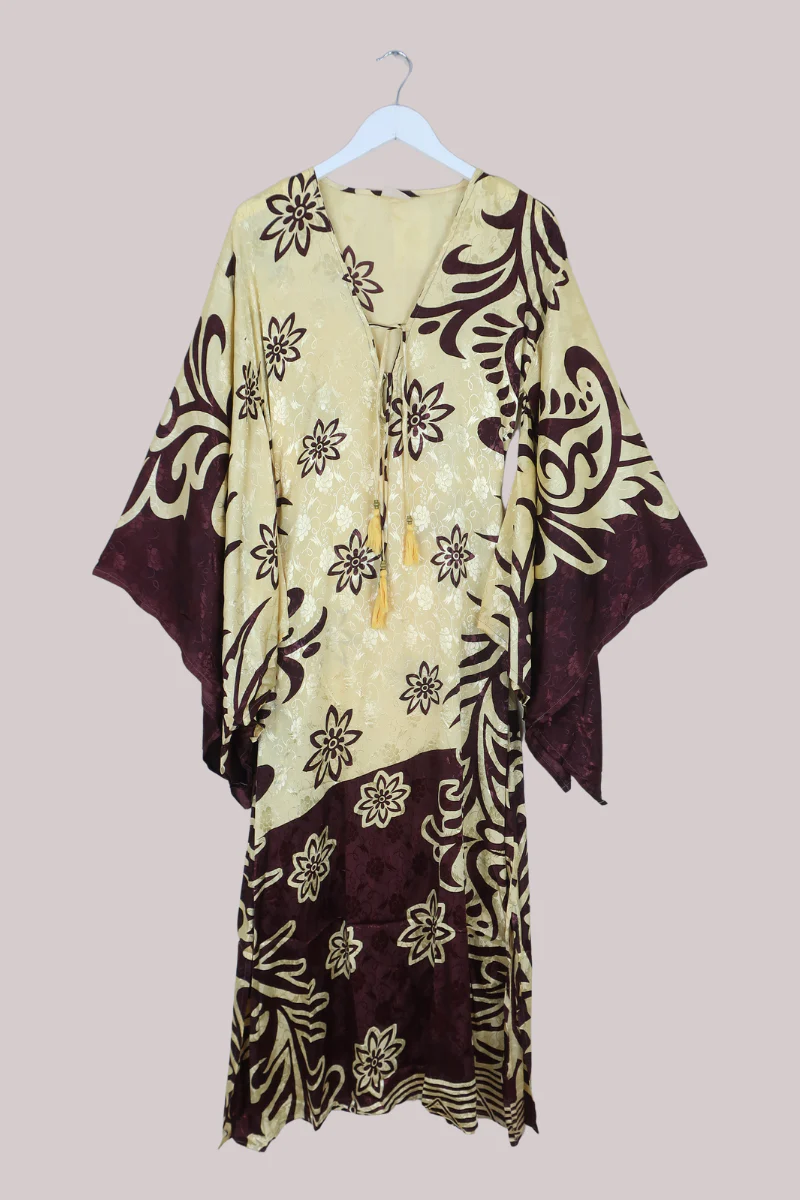 Cassandra Maxi Kaftan in Vanilla Espresso Florals - Size L