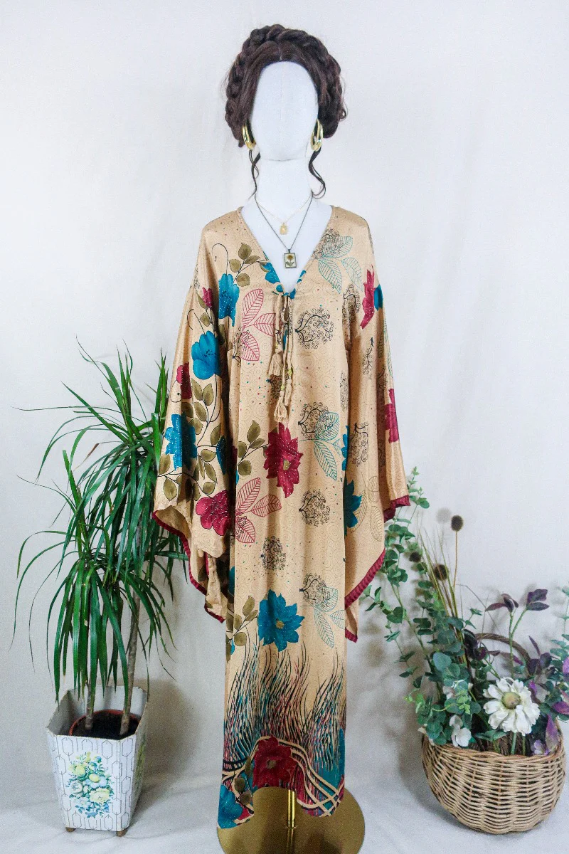 Cassandra Maxi Kaftan - Tree of Life Autumn Sparkle - Vintage Sari - Size M/L - Image 2
