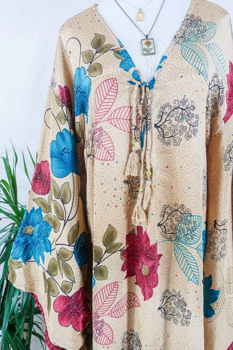 Cassandra Maxi Kaftan - Tree of Life Autumn Sparkle - Vintage Sari - Size M/L - Image 3