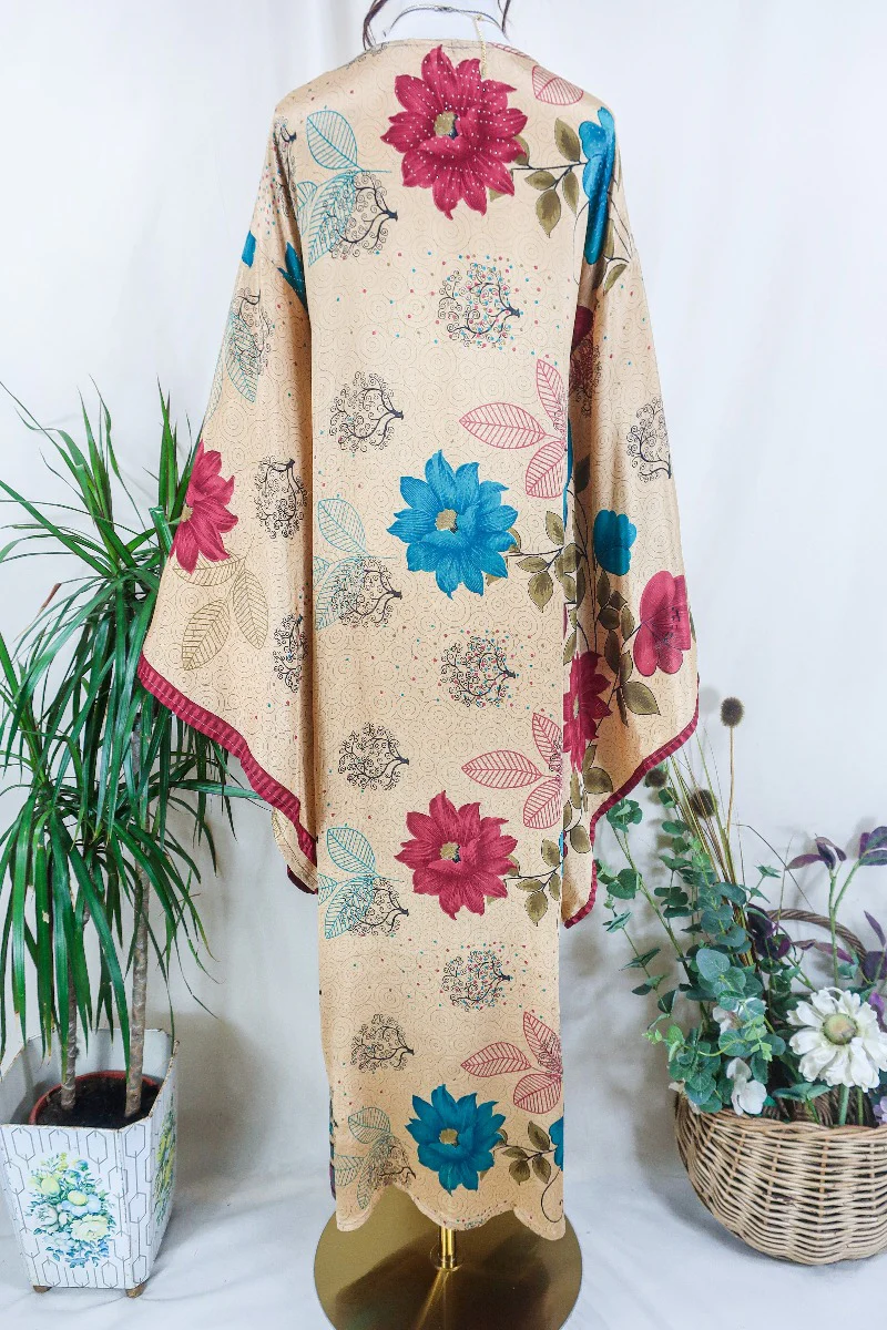 Cassandra Maxi Kaftan - Tree of Life Autumn Sparkle - Vintage Sari - Size M/L - Image 4