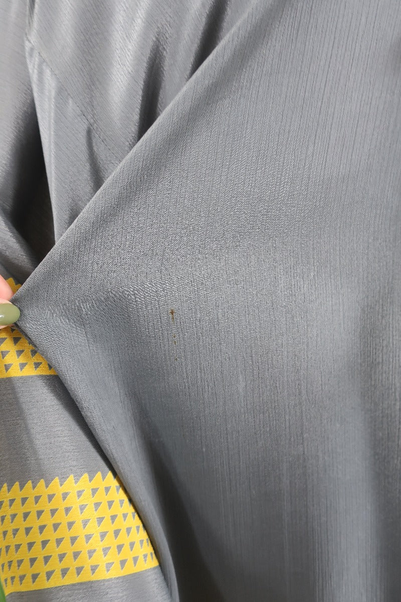 Cassandra Maxi Kaftan - Charcoal and Sunshine Block Colour - Vintage Sari - Size M/L - Image 5