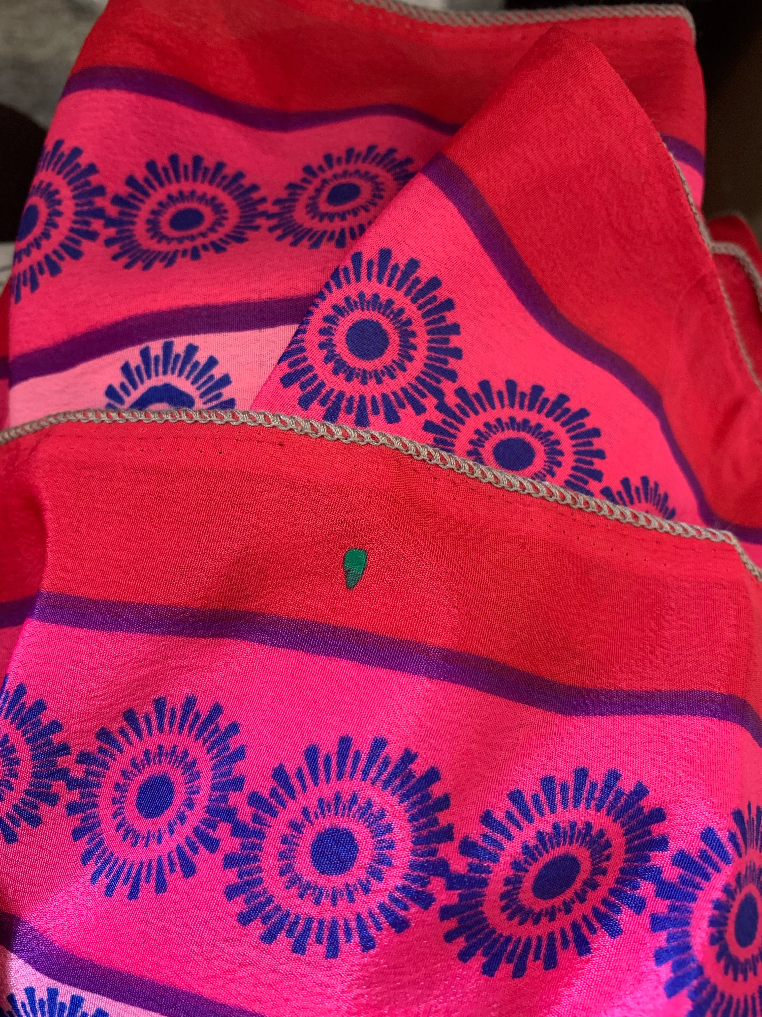 Cherry Midi Dress - Vintage Indian Sari - Bubblegum & Indigo Polka Dot - Free Size - Image 5