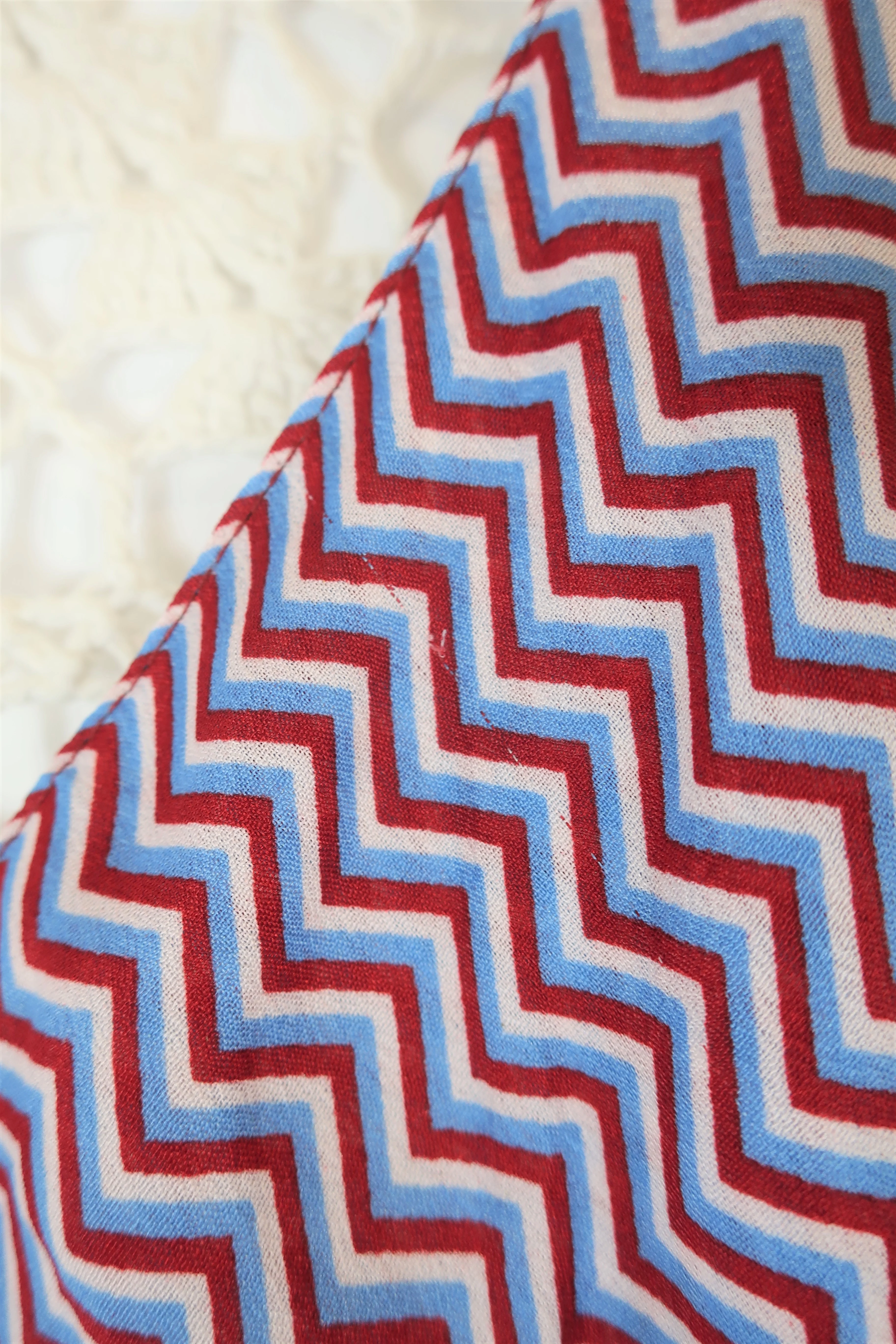 Cherry Mini Halter Dress - Red & Blue Zig-Zag Vintage Sari (Free Size) - Image 5