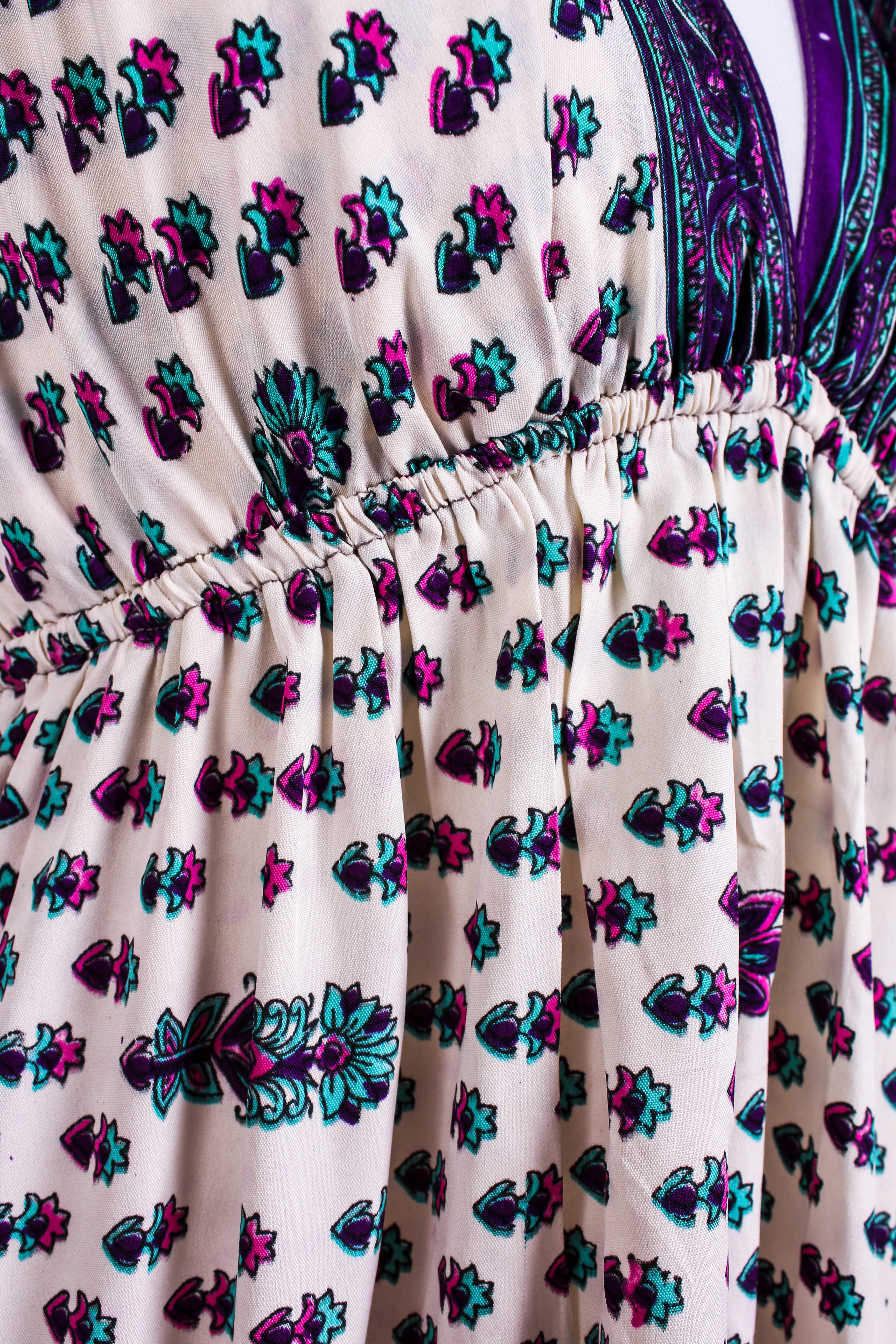 Cherry Mini Halter Dress - Cream Purple & Pink Vintage Sari (Free Size) - Image 4